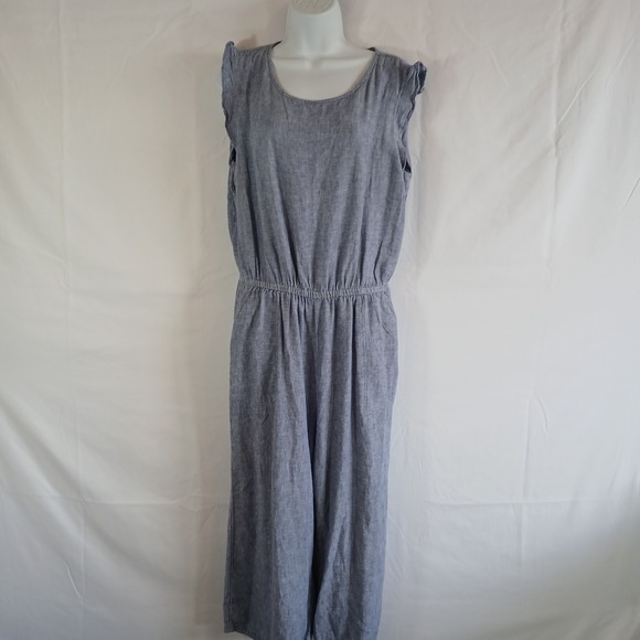 Old Navy Pants - Old Navy Romper Denim Light Blue Ruffles Sleeveless Sz L   Western Casual Work